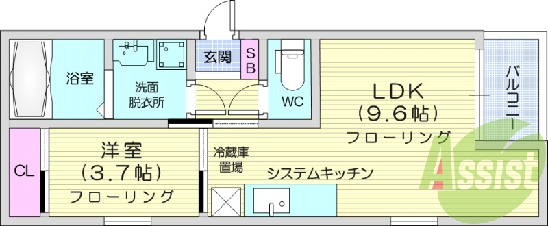 1LDK、オートロック、浴室乾燥機、エアコン。