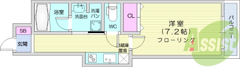 1K、追い焚き機能付き浴室、独立洗面化粧台有ります。
