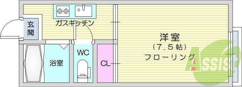 1Ｋ、ネット無料、フローリング、バストイレ別、ガスコンロ付き