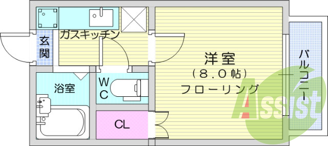 1K、エアコン、室内洗濯機置場、トイレ浴室別、クローゼット