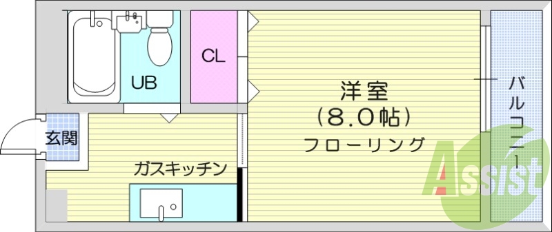 1K、フローング、室内洗濯機置場