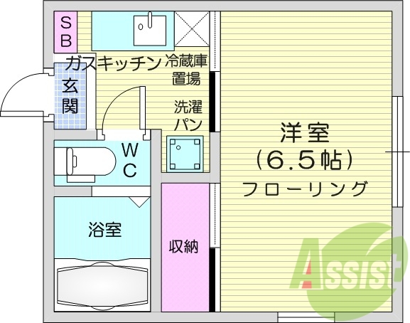 1K、追い焚き、温水洗浄便座、インターネット無料。