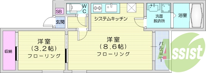 1LDK、追い焚き、温水洗浄便座、モニター付きインターホン。