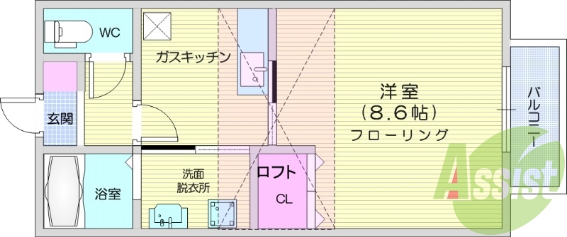 1K、追い焚き、温水洗浄便座、独立洗面台、駐車場１台無料。