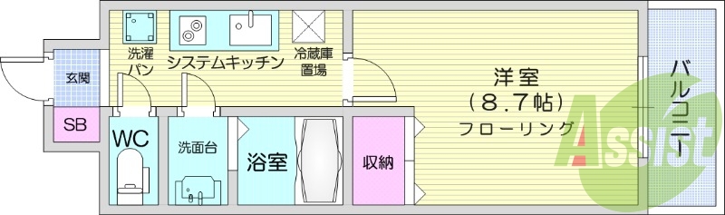 １K、エアコン、バストイレ別、シューズボックス