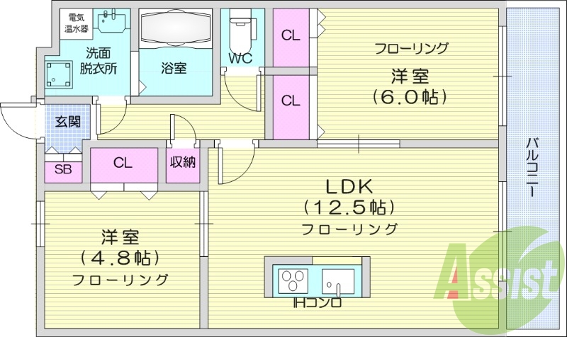 2LDK、オール電化、ウォシュレット、オートロック。