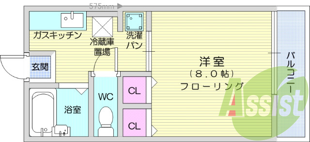 １K、バス・トイレ別、室内洗濯機置場、エアコン