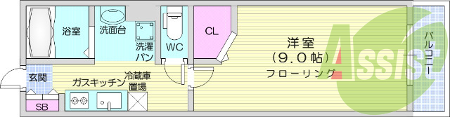 1K・角部屋・オートロック・バストイレ別
