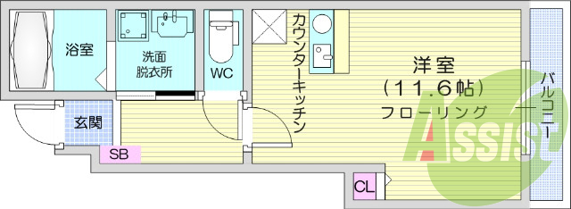 1R、バストイレ別、エアコン、モニター付きインターホン