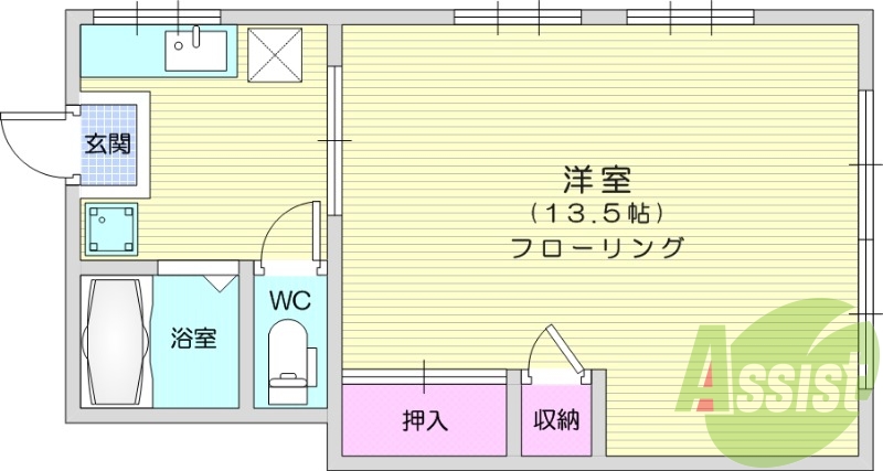 1K、TV付モニターホン、エアコン、フローリング