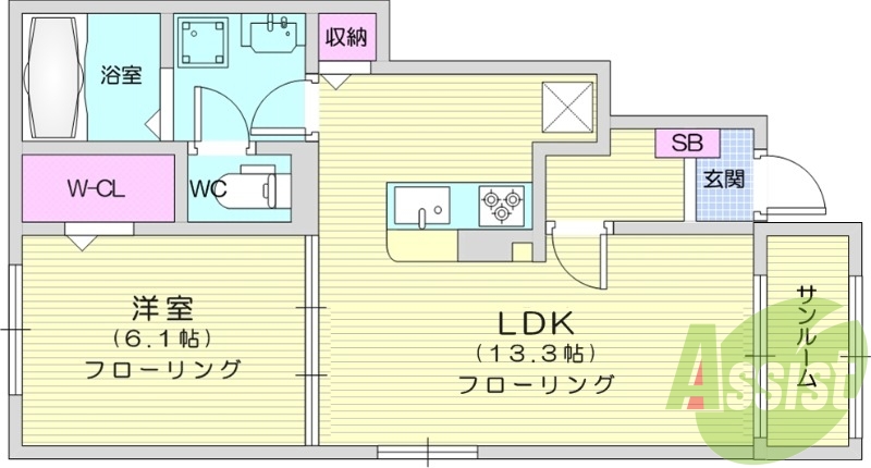 1LDK、エアコン、ペット相談、浴室乾燥機