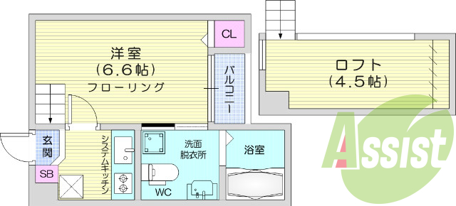 １K、ロフト付き、モニター付きインターホン