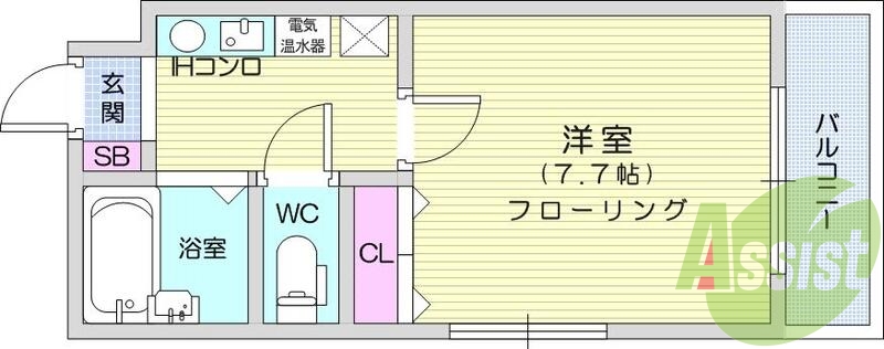 1K、オール電化、エアコン、オートロック、バストイレ別