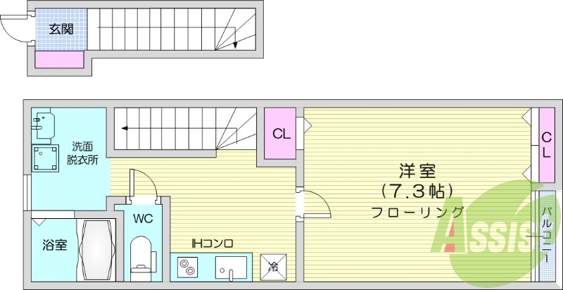 1K、エアコン、室内洗濯機置き場、トイレ浴室別、収納