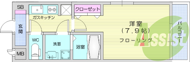1K、バストイレ別、モニター付きインターフォン