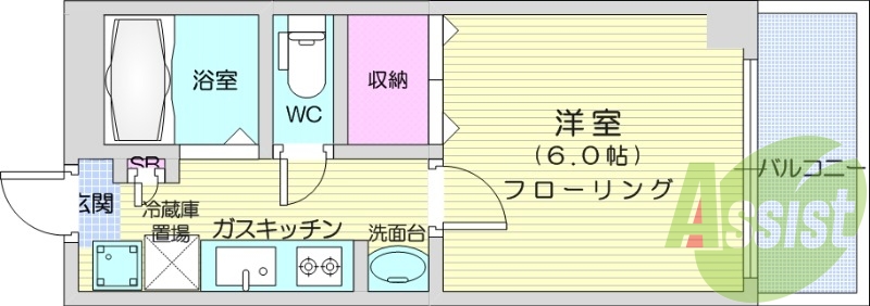 1K、システムキッチン、バストイレ別、モニター付インターホン