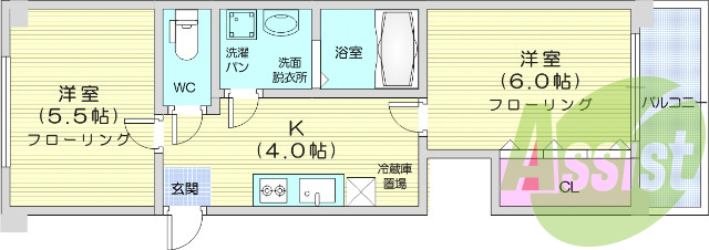 2K、独立洗面台、クローゼット、エアコン、システムキッチン