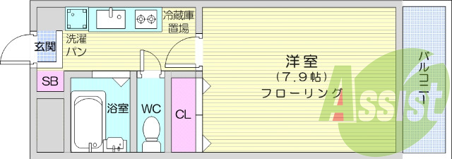 1K、モニタ付インターホン、バス・トイレ別。