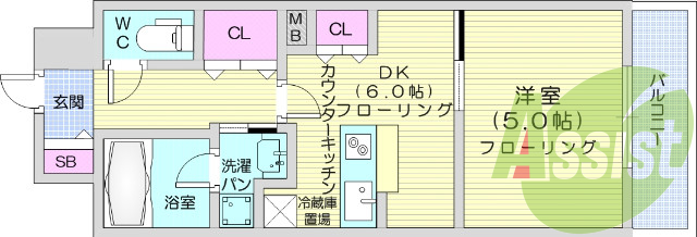 1ＤＫ、ＩＨ2口コンロつき、シャンプードレッサー