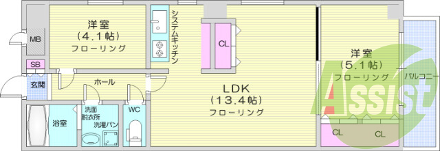 2LDK、モニター付きインターホン、エアコン