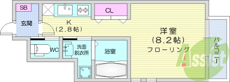 1K、エアコン、温水洗浄便座、独立洗面台