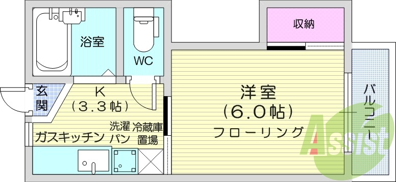 １K、モニターホン、バルコニー、エアコン