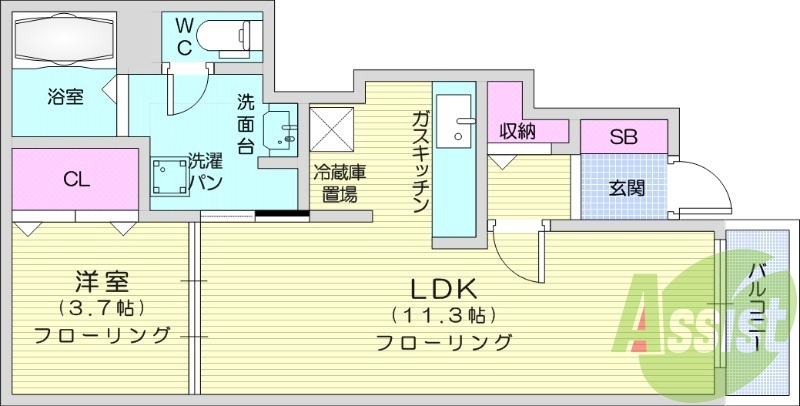 1LDK、バストイレ別、独立キッチン、追い焚き機能