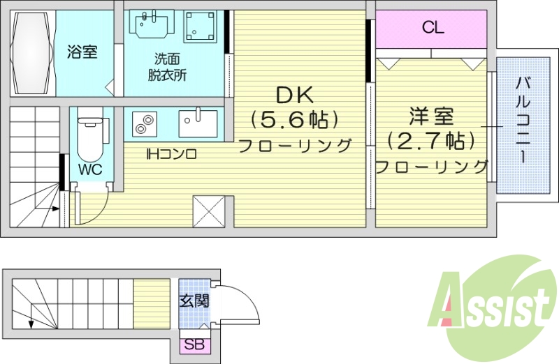 1DK、ネット無料、ＩＨコンロ、独立洗面