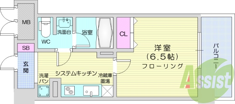 1K、オートロック、都市ガス、インターネット使用料無料。