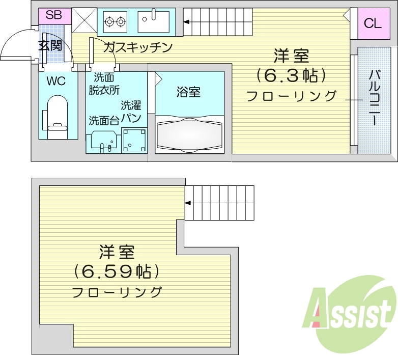 １R、浴室乾燥機付き、エアコン付き、陽当たり良好、眺望良好