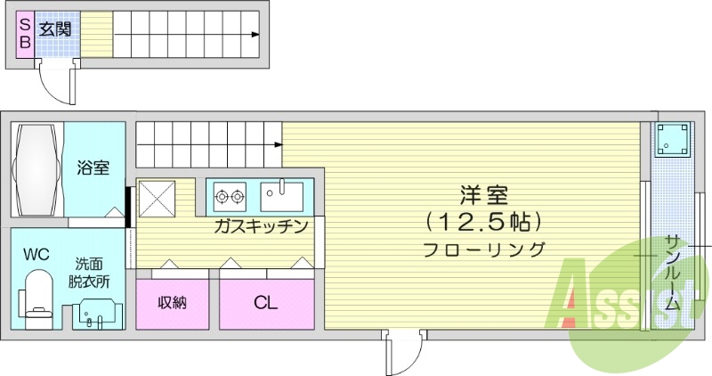 1R、システムキッチン、追い焚き機能、浴室乾燥機