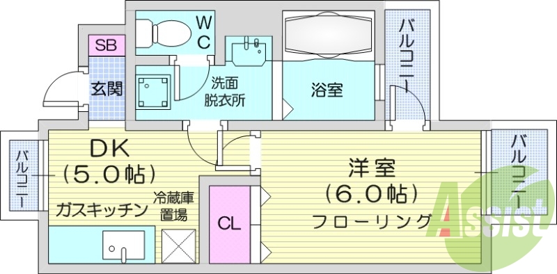 1DK、バストイレ別、エアコン、室内洗濯機置場
