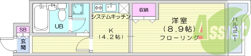 1K、オートロック、分譲マンション、システムキッチン
