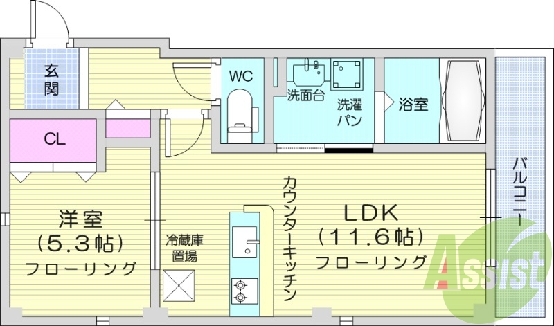 1LDK、都市ガス、浴室乾燥機、オートロック、設備充実です。