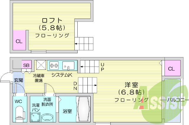 1K、ネット無料、洗面化粧台、ロフト、エアコン
