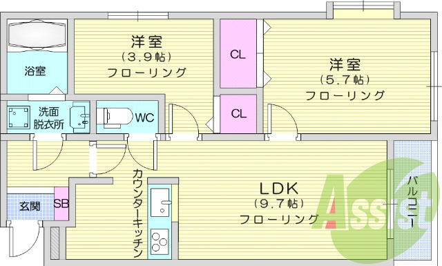 2LDK、オートロック、オール電化、防犯カメラ。
