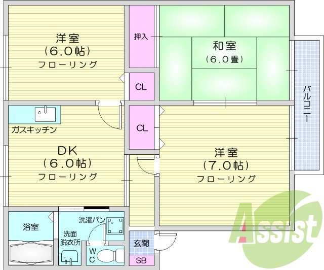 3DK、バルコニー、追焚機能、シャンプードレッサー