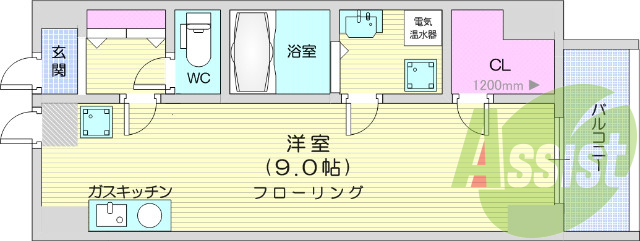 1K、モニターインターホン、バストイレ別、エアコン