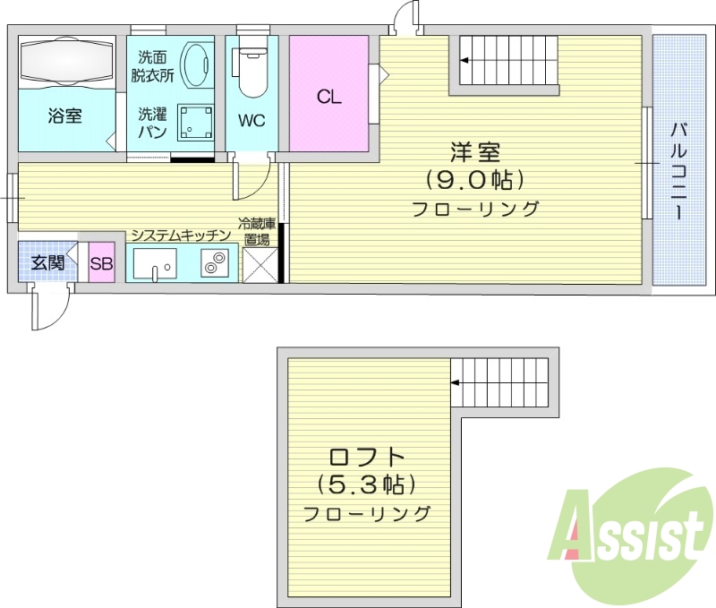 １K、ロフト、エアコンインターネット無料、敷地内駐車場