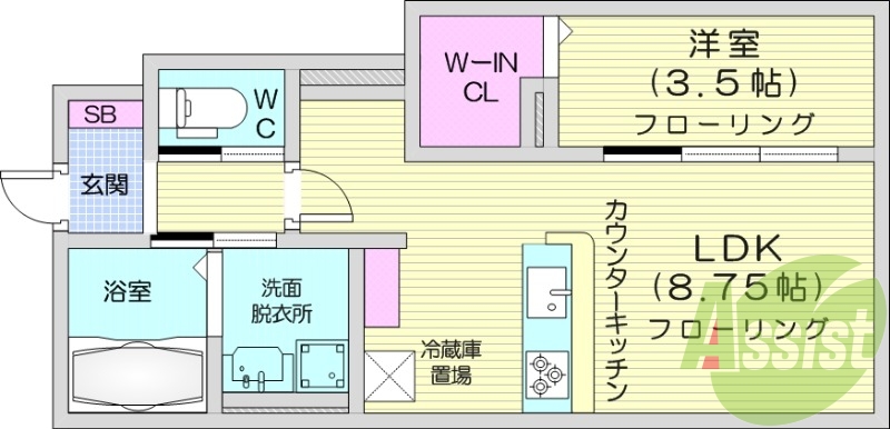 1LDK、独立洗面台、温水洗浄便座、エアコン