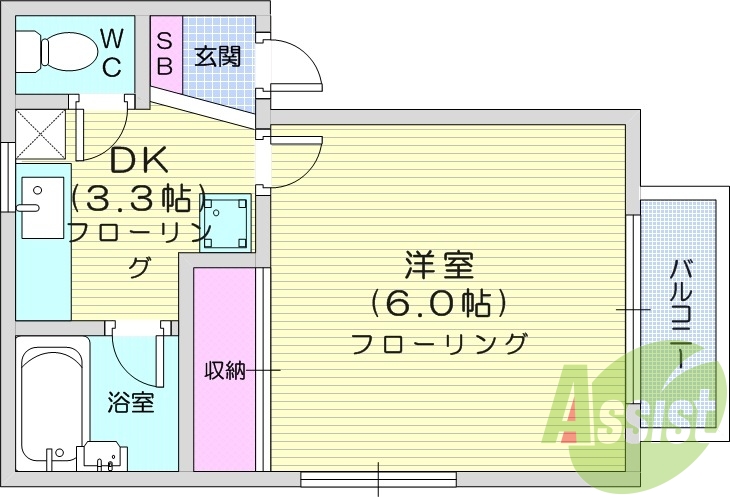 1K、防犯カメラ、バストイレ別、エアコン