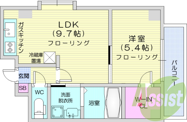 1LDK、エアコン、バストイレ別、モニター付きインターホン
