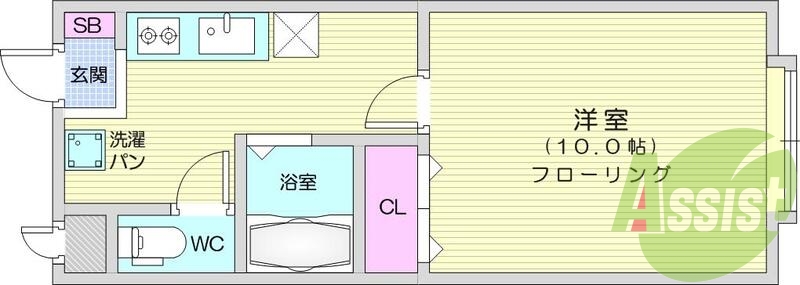1ｋ、エアコン、室内洗濯機置場、トイレ浴室別、クローゼット