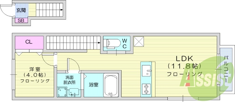 1LDK、エアコン、室内洗濯機置き場、トイレ浴室別、収納
