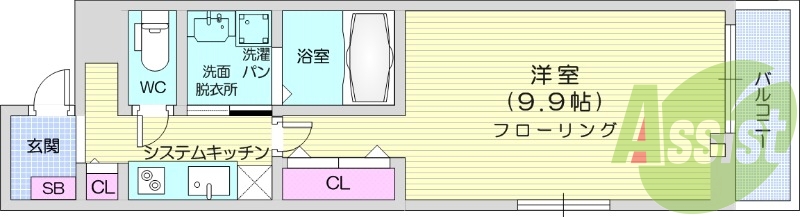 1K、オートロック、システムキッチン、バストイレ別