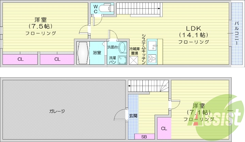 2LDK、エアコン、バストイレ別、プロパンガス