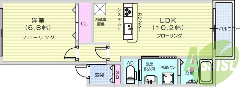 １LDK、追い焚き機能、エアコン、カウンターキッチン