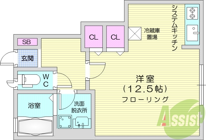 1R、バストイレ別、エアコン、室内洗濯機置場