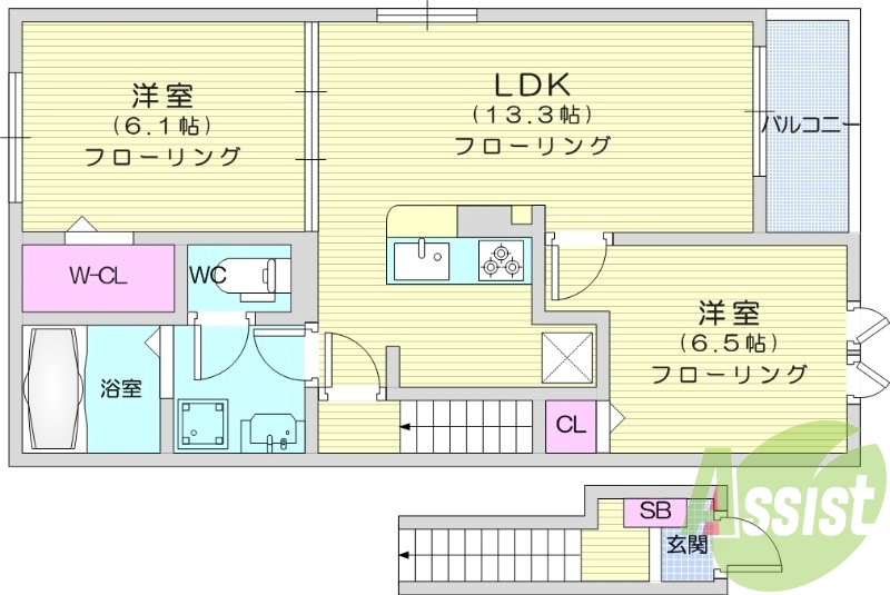 1LDK、ウォークインクローゼット、浴室乾燥、ネット無料