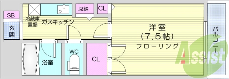 1K、モニタ付きインターホン、収納、バストイレ別、エアコン